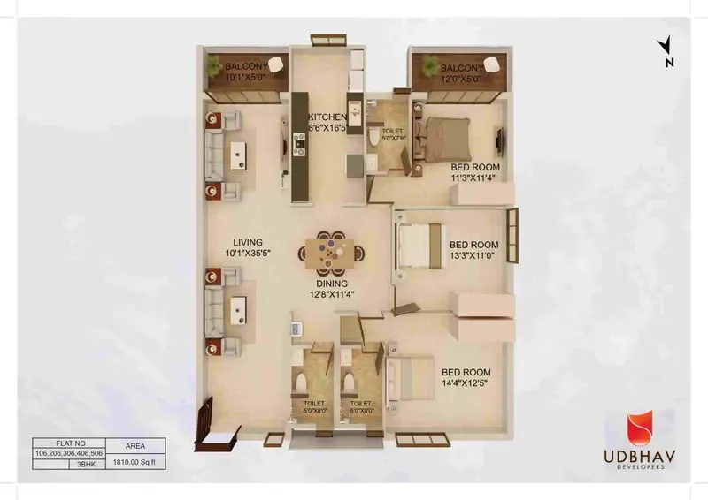 3BHK 1810 Sft (Top View)